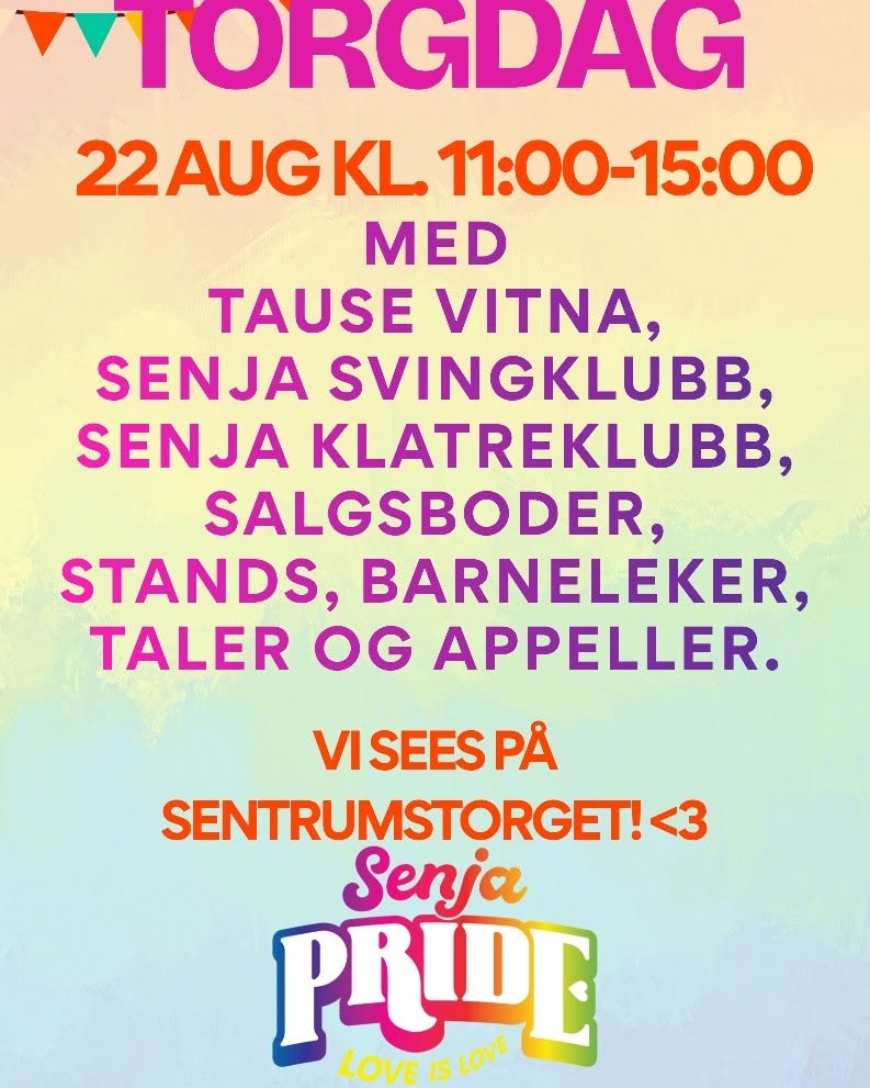 Senja Pride sin torgdag-plakat.